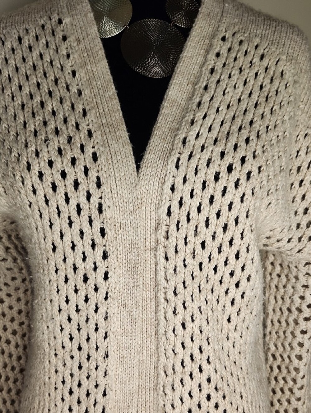 Dex Open Knit Longline Cardigan Sweater Cream Beige Boho Cottagecore Size Small - Picture 2 of 8